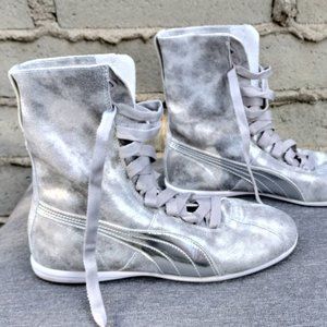 Puma Women’s Eskiva Hi Metallic Lace Up Sneakers Leather Silver Size 7.5